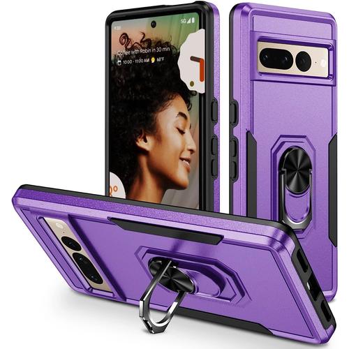 Compatible Avec Coque Google Pixel 7 Pro, Google Pixel 7 Pro Case Antichoc Etui Silicone+Pc Magnétique Support Anneau Accessoire Militaire Protection (Violet)