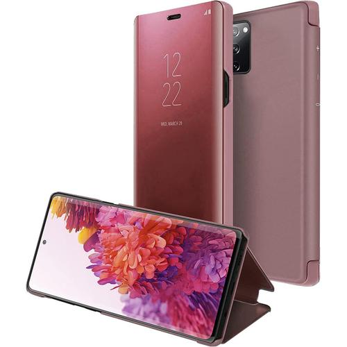 Coque Pour Galaxy S20 Fe - 16,5 Cm - Smart- Miroir - Rabat - Support - Livre - Portefeuille - Protection Intégrale - Cuir Synthétique - Transparente - Pour Samsung Galaxy S20 Fe 5g - Or Rose