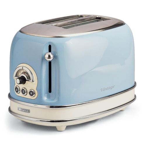 Ariete Vintage 155 Grille-Pain 2 Tranches, 810 Watts, 6 Niveaux de Grillage, en Acier Inoxydable Peint en Couleur Bleu Ciel Pastel, Sans Pince