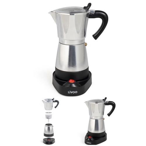 Cafetière Italienne Électrique Grise Inox 6 Tasses Socle Pivotant À 360° Témoin Lumineux