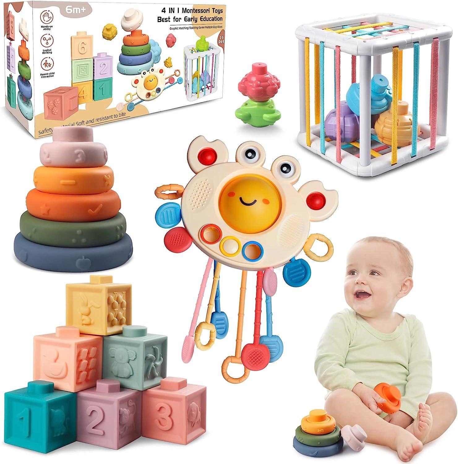 Joyreal Jouet Bebe 6 Mois, 4 en 1 Jouet Montessori pour Bébé Eveil, Cube  D'activité