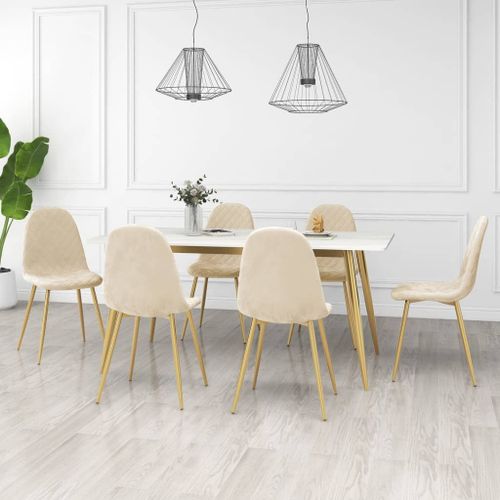 Vidaxl Chaises À Manger Lot De 6 Blanc Crème Velours
