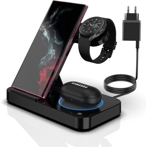 Station De Charge, Chargeur Sans Fil 3 En 1 Magnétique Compatible Avec Samsung Watch 4/3 Active 2, Chargeur Induction Pour Galaxy Z Flip/Z Fold/S22 Ultra/S22+/S22/Note 20 Ultra/Galaxy Buds/Pro