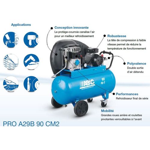 Abac - Compresseur d'air PRO 2CV 90 litres 15,3 m3/h - 10b - PRO A29B 90 CM2 ABAC