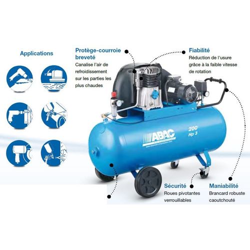 Abac - Compresseur d'air Pro 3CV 90 litres 23,6 m3/h 10bar - PRO A39B 90 CM3 ABAC