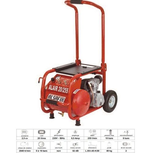 Compresseur 8 bars 20l + Rallonge ?lectrique de 10 m?tres ALAIR 20/255 Alsafix