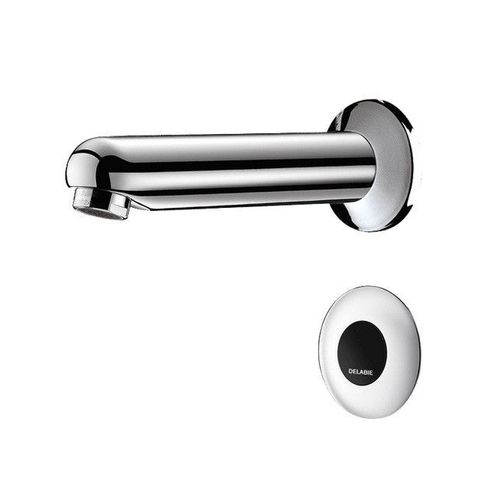 Robinet de lavabo ?lectronique TEMPOMATIC sur secteur 230/12 V Bec fixe chrom? L.170 mm Delabie