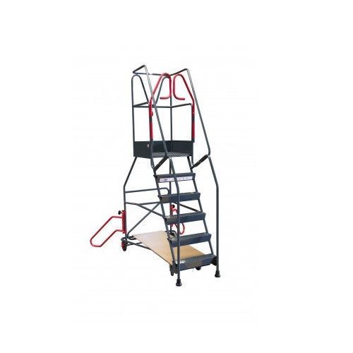 Escabeau roulant ? immobilisation automatique charge 150 kg 7 marches Ht travail 3620 mm Fimm