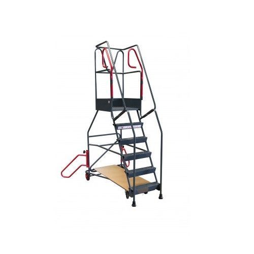 Escabeau roulant ? immobilisation automatique charge 150 kg 6 marches Ht travail 3390 mm Fimm