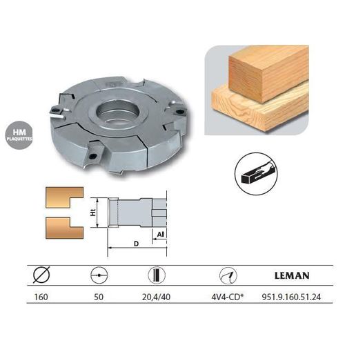 Porte-outils feuillure extensible diam. 160 Al.50 Ht. 20,4/40 z4+V4 coupe droite 951.9.160.51.24 Leman