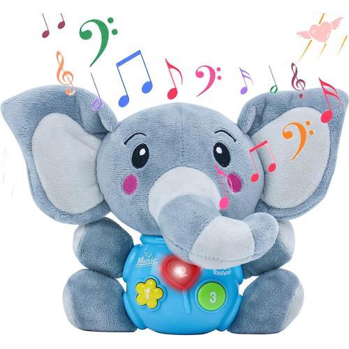 Jouet Bebe 6 Mois - Peluche Musicale Bebe Jeux Bebe 6 Mois Jeux d 'Eveil  Peluche Elephant Cadeau Paques Enfant Fille Garcon Jouets Musicaux avec  Lumières