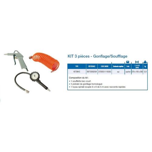 Abac - KIT 3 pièces - Gonflage/Soufflage gonflage standard - KIT3NHC ABAC