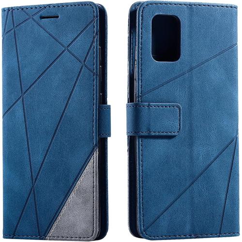 Coque Pour Samsung Galaxy A51 / M40s 4g , Rabat Portefeuille De Protection Cuir Pu Etui, Slim Silicone Tpu Bumper Magnétique Housse, Flip Porte Cartes Avec Fonction Support Cover Case Bleu