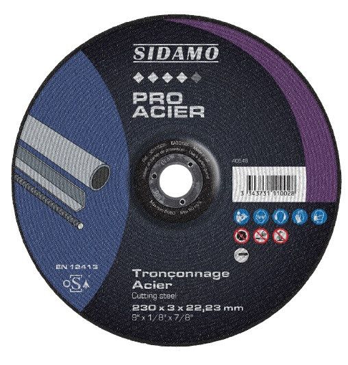 25 Disques à tronçonner Pro Acier D.230 X 3 X 22,23 Sidamo