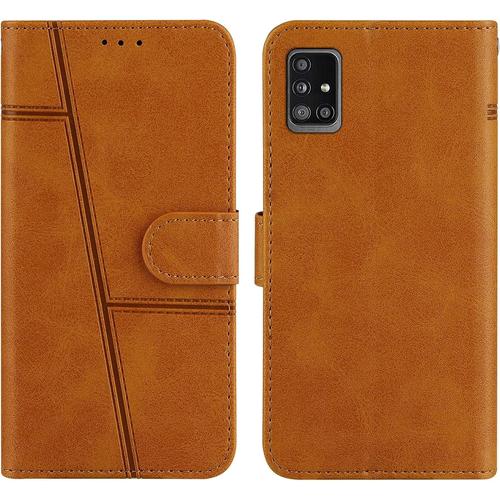 Coque Pour Samsung Galaxy A51 4g, Housse En Cuir Rabat Portefeuille Cuir Etui, Slim Silicone Tpu Bumper Magnétique Protection Flip Porte Cartes Antichoc Case Pour Samsung A51 4g Café