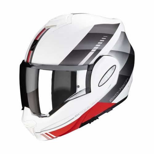 Casque Moto Intégral Scorpion Exo-Tech Evo Genre Ece 22-06 - Blanc Mat/Argent/Rouge - S