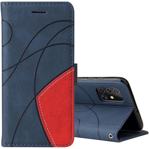 Coque Pour Samsung Galaxy A71 4g Avec Verre Trempé, Etui En Cuir Pu Portefeuille Housse Full Body Protecteur Housse Coque Folio Antichoc Leather Housse Flip Cover Bleu