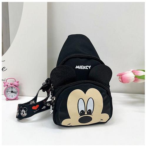 Sac D'école, Sac Poitrine Enfant, Sac Mickey Dessin Animé Mignon, Changement D'éventail Garçon Et Fille, Besace Bandouliere - Mickey Noir