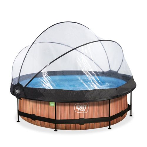Piscine tubulaire ronde Ø3x0,76m Wood marron + dôme - EXIT TOYS