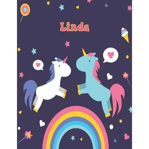 Linda: Unicorn Notebook Personal Name Wide Lined Rule Paper | Notebook The Notebook For Writing Journal Or Diary Women & Girls Gift For Birthday, For Student | 162 Pages Size 8.5x11inch