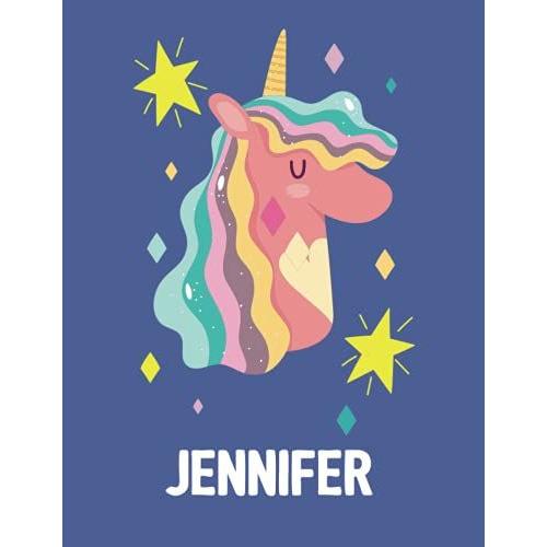 Jennifer: Unicorn Notebook Personal Name Wide Lined Rule Paper | Notebook The Notebook For Writing Journal Or Diary Women & Girls Gift For Birthday, For Student | 162 Pages Size 8.5x11inch