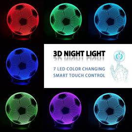 Veilleuse 3D Football, lampe illusion 3D Football avec télécommande à 16  couleurs