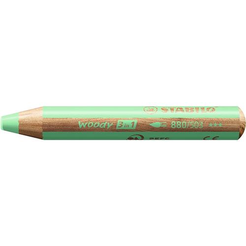 Stabilo Lot De 5 Crayons Multi-Talents Woody 3en1, Rond, Vert Pastel