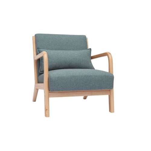 Fauteuil Scandinave En Tissu Vert De Gris Et Bois Clair Massif Derry