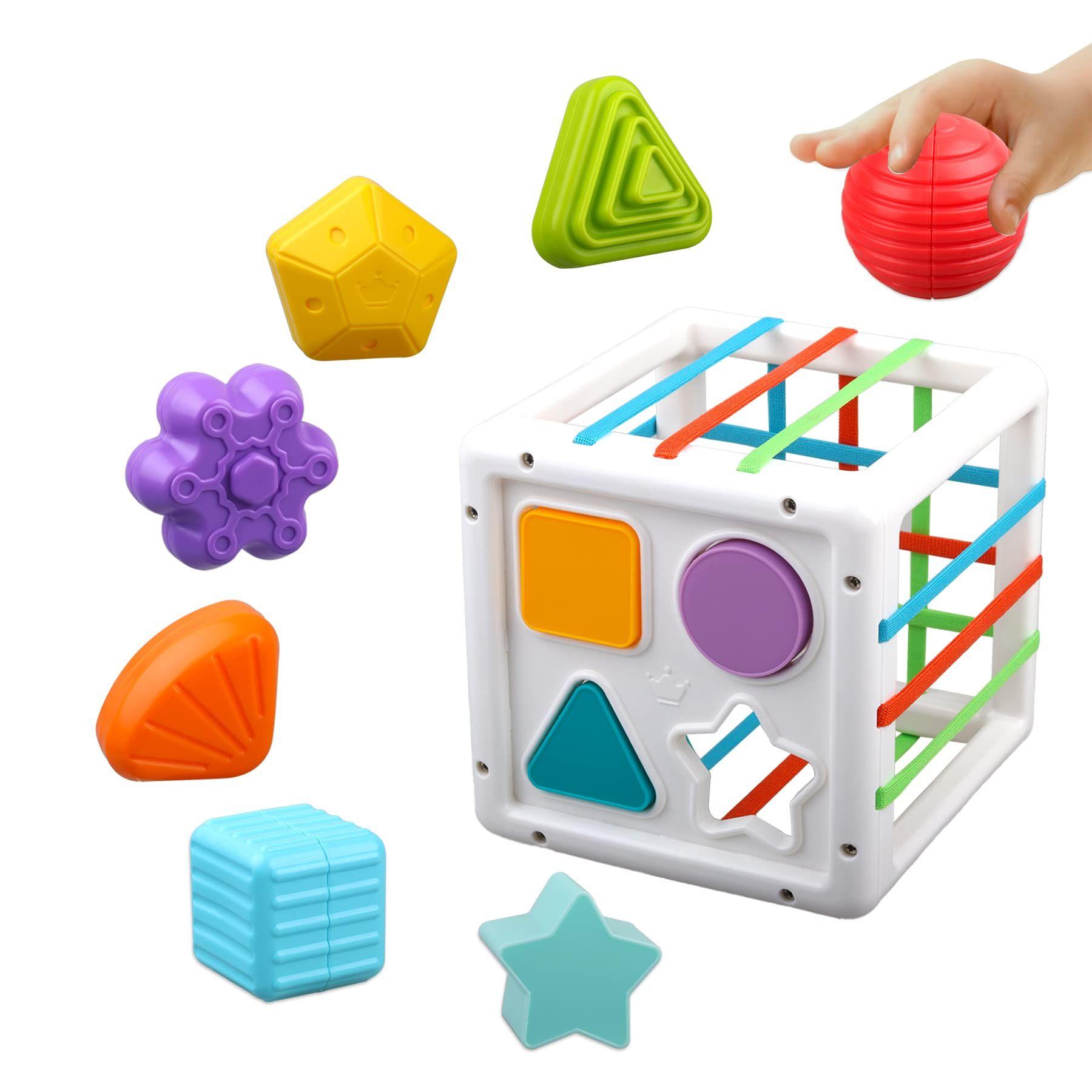Jouets pour bébés 6-12-18 mois, jouet de trieur de bébé cube coloré et 12  pcs multi formes, jouets sensoriels pour enfants autistes, bas de Noël pour