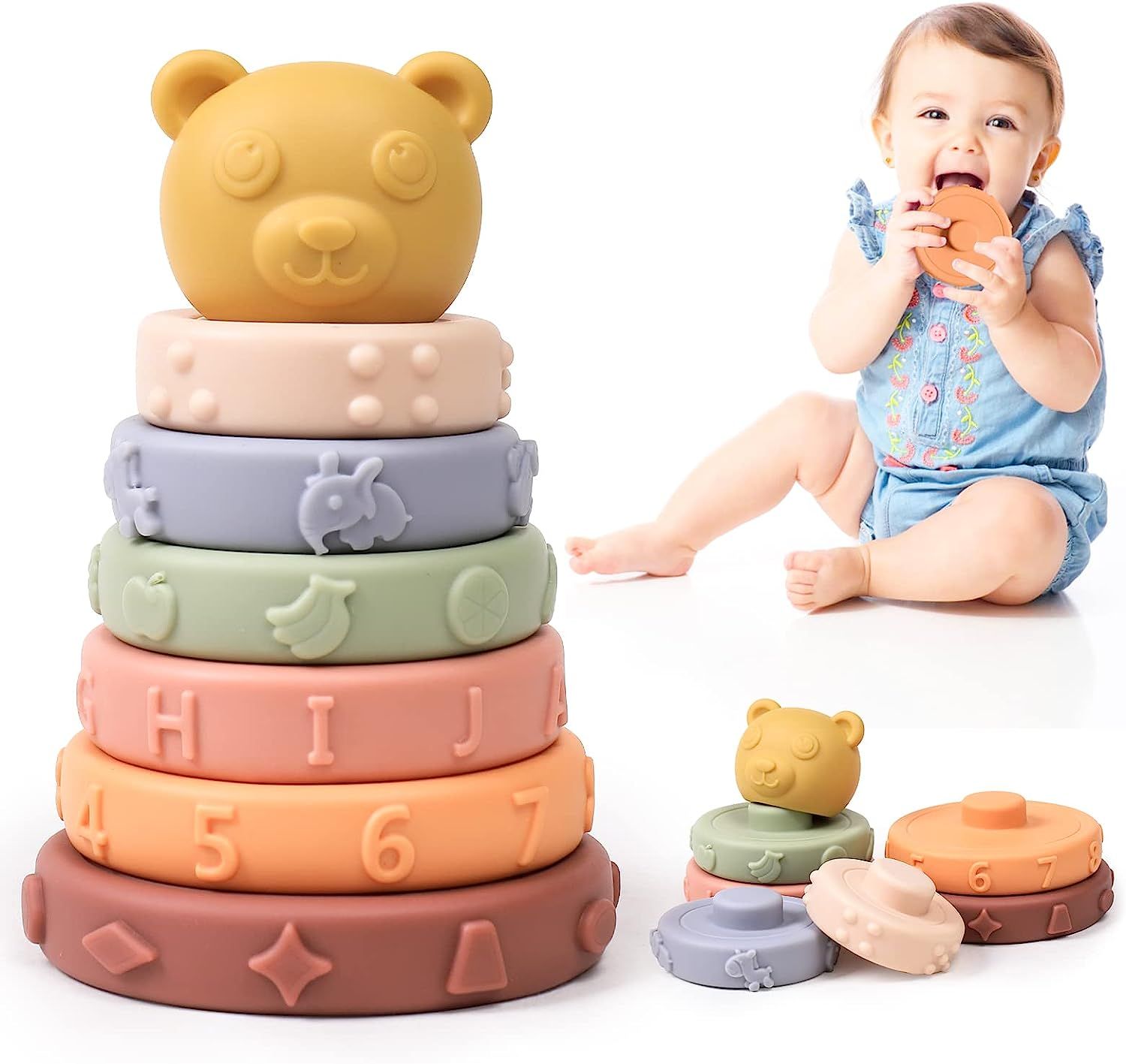 Anneau de dentition jouet pour bébé, silicone de qualité alimentaire et  jouets sensoriels pour bébé en