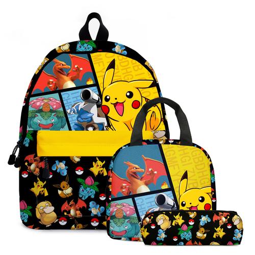 Cartable Éleve Pokemon Animal De Compagnie Elfe Pikachu Pikachu Dessin Animé Anime Primaire Et Collégiens Cartable Sac A Dos Enfant-D4 Pick-Up 05 Noir Et Jaune : Cartable Trousse Crayon Sac Repas