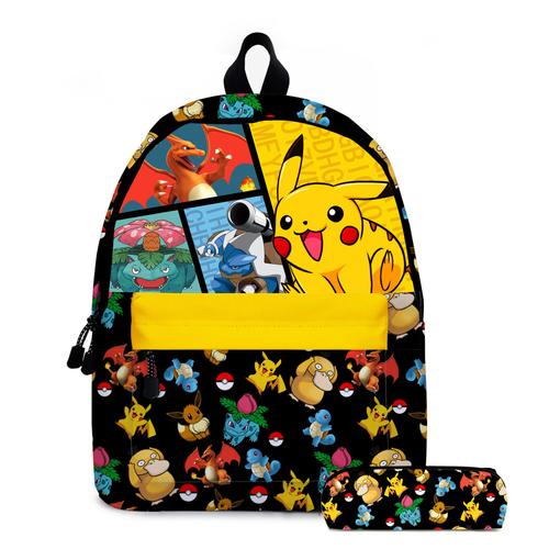 Cartable Éleve Pokemon Animal De Compagnie Elfe Pikachu Dessin Animé Animation Primaire Et Collégiens Cartable-D4 Pick-Up 05 Noir Jaune: Trousse Cartable 16 Pouces