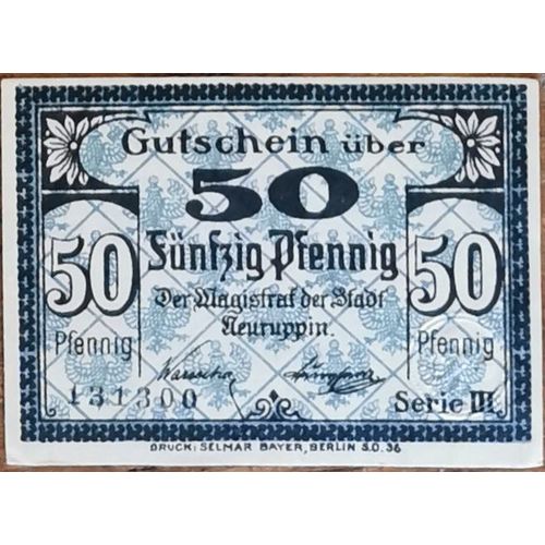Billet Allemagne 50 Pfennig 1917 Neuruppin Gra N23,3