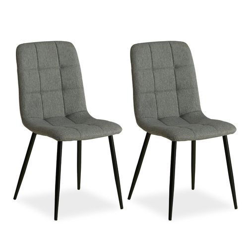 Lot De 2 Chaises De Salle À Manger Cuisine Confortable Et Moderne En Tissu Gris Pieds En Métal Noir Cds06101