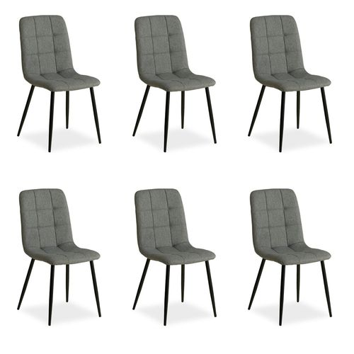 Lot De 6 Chaises De Salle À Manger Cuisine Confortable Et Moderne En Tissu Gris Pieds En Métal Noir Cds06301