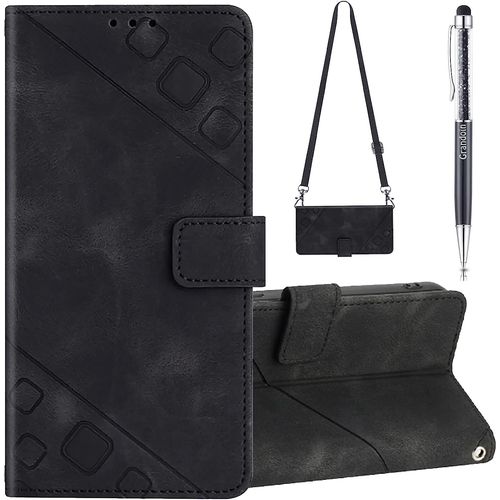 Coque Pour Google Pixel 6a 5g Avec Cordon, R¿¿Glable Lanyard Housse Rabat Portefeuille Cuir Etui, Slim Tpu Silicone Bumper Magn¿¿Tique Housse, Antichoc Wallet Case Google Pixel 6a 5g (Noir)