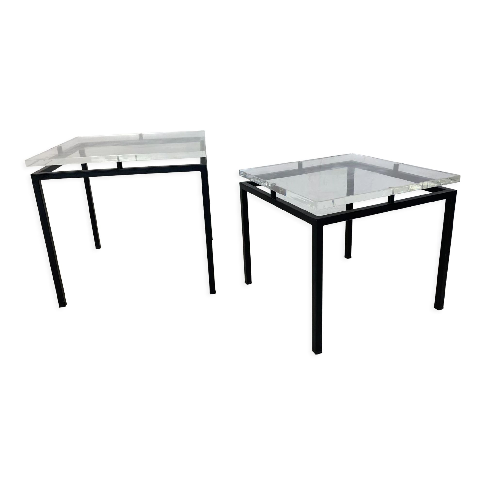 Tables Dappoint Vintage Modernistes En Verre Acrylique Et Acier Annes 1980 Ensemble De 2 Transparent