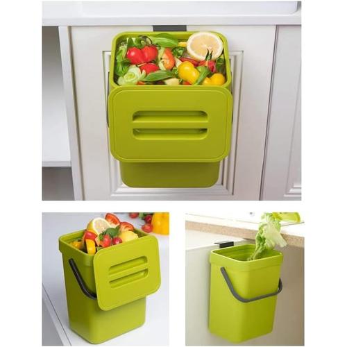 Petite poubelle à compost pour cuisine - 5 l - Poubelle pour cuisine,  comptoir avec couvercle pour déchets - Composteur d'intérieur pour cuisine  (vert-A)