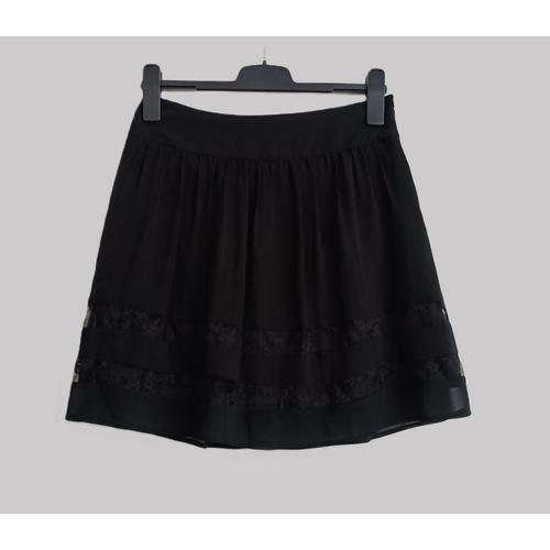 Mini Jupe En Voile Noir Et Dentelle. Camaieu. Polyester. Taille 36