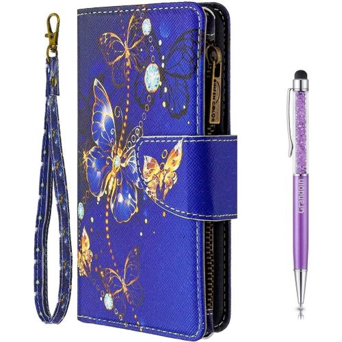 Coque Pour Samsung Galaxy S21 Fe, Peint Flip Cover ¿¿Tui Fermeture ¿¿Clair Portefeuille Housse En Pu Cuir Avec Tpu Silicone Souple [9 Fente De Carte] [Fermeture Magn¿¿Tique] (Papillon Violet)