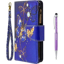 Coque Pour Samsung Galaxy S20 Fe, Peint Flip Cover ¿¿Tui Fermeture ¿¿Clair Portefeuille Housse En Pu Cuir Avec Tpu Silicone Souple [9 Fente De Carte] [Fermeture Magn¿¿Tique] (Papillon Violet)