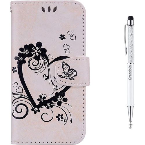 Coque Huawei Y5 2018/Y5 Prime/Honor 7s, ¿¿Tui De Protection Housse En Pu Cuir Avec C?Ur D'amour Imprim¿¿ Cover ¿¿Tui ¿¿ Rabat Bookstyle Cover Pour Huawei Y5 2018/Y5 Prime 2018/Honor 7s (Blanc)