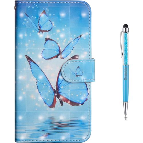 Coque Pour Huawei Honor 8x, [3d] Bookstyle Flip Cover ¿¿Tui De Protection Housse En Pu Cuir Avec Tpu Silicone Souple (Papillon Bleu)