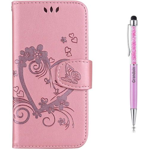 Coque Huawei Y5 2018/Y5 Prime/Honor 7s, ¿¿Tui De Protection Housse En Pu Cuir Avec C?Ur D'amour Imprim¿¿ Cover ¿¿Tui ¿¿ Rabat Bookstyle Cover Pour Huawei Y5 2018/Y5 Prime 2018/Honor 7s (Rose)