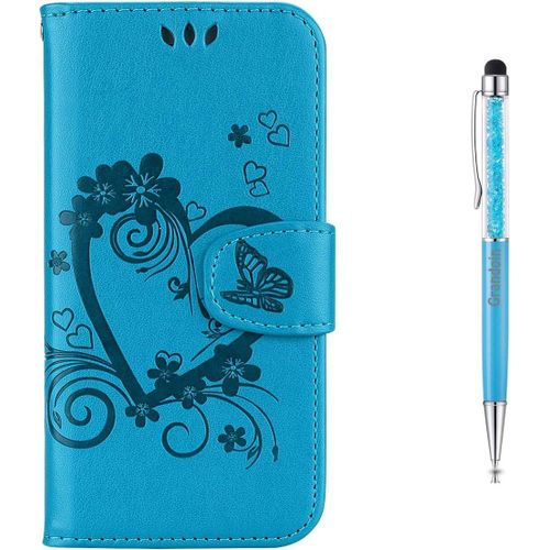 Coque Huawei Y5 2018/Y5 Prime/Honor 7s, ¿¿Tui De Protection Housse En Pu Cuir Avec C?Ur D'amour Imprim¿¿ Cover ¿¿Tui ¿¿ Rabat Bookstyle Cover Pour Huawei Y5 2018/Y5 Prime 2018/Honor 7s (Bleu)