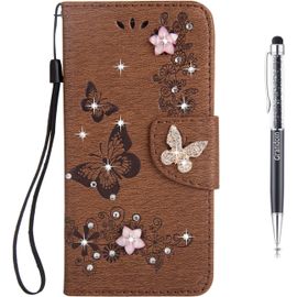 Coque Iphone 8 Plus,Etui Iphone 7 Plus ¿¿Cran 5.5"", Imprim¿¿ Fleur Et Papillon Etui En Pu Cuir Housse ¿¿ Clapet De Carte Slots, Fonction Support Pour Apple Iphone 7 Plus/Iphone 8 Plus (Marron)