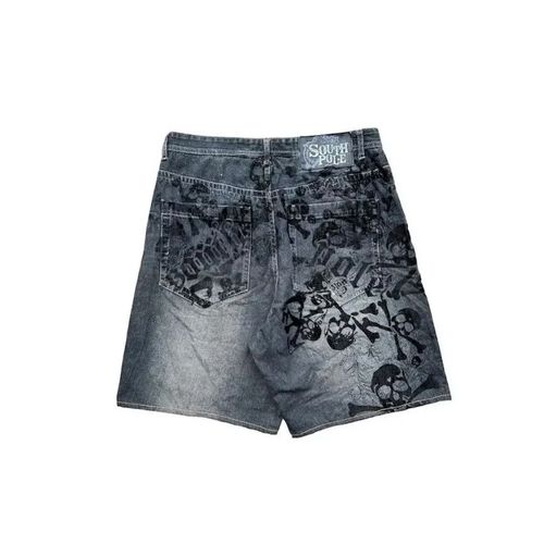 Short En Jean Y2k Skull Pour Homme,Belle Mode,Brodé,Po Gy,Short De Basket-Ball Vintage,Mode De Rue,Été,2024