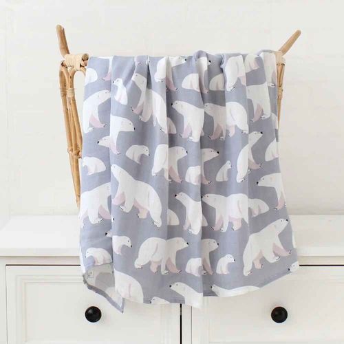 Couvertures En Bambou Pour,Imprimé Golden Retriever,Couvertures Et Langes En Mousseline,Emmaillotage En Coton Pour - Type Polar Bear-120x120cm
