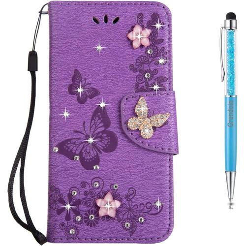 Coque Pour Samsung Galaxy S20 Plus, Brillant Cristal Diamant Flip Cover ¿¿Tui De Protection Housse En Pu Cuir [Fente De Carte] [Fermeture Magn¿¿Tique] (Violet)
