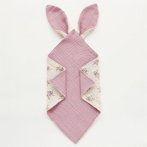 Couette En Mousseline De Coton Pour Bébé,Couverture Douce,Jouet De Couchage Pour,Oreilles De Lapin Mignonnes,Serviette De Sommeil Pour Enfant,Bavoirs,Serviette De Salive - Type Purple Pink